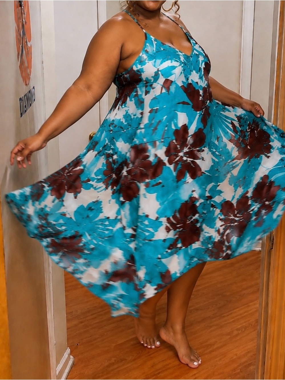 T.J.Maxx Teal & Brown Floral Maxi Dress